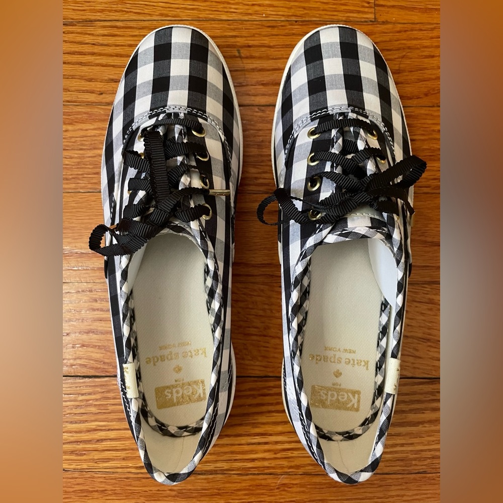Kate Spade Keds Black Plaid Gingham Champion Sneakers
